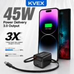 FLOW 45W Type-C GaN Charger with Built-in Type-C Cable(US) Black