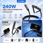 AXIS 240W C to C Bottle Opener Phone Stand Flat Braided Cable Black 1M