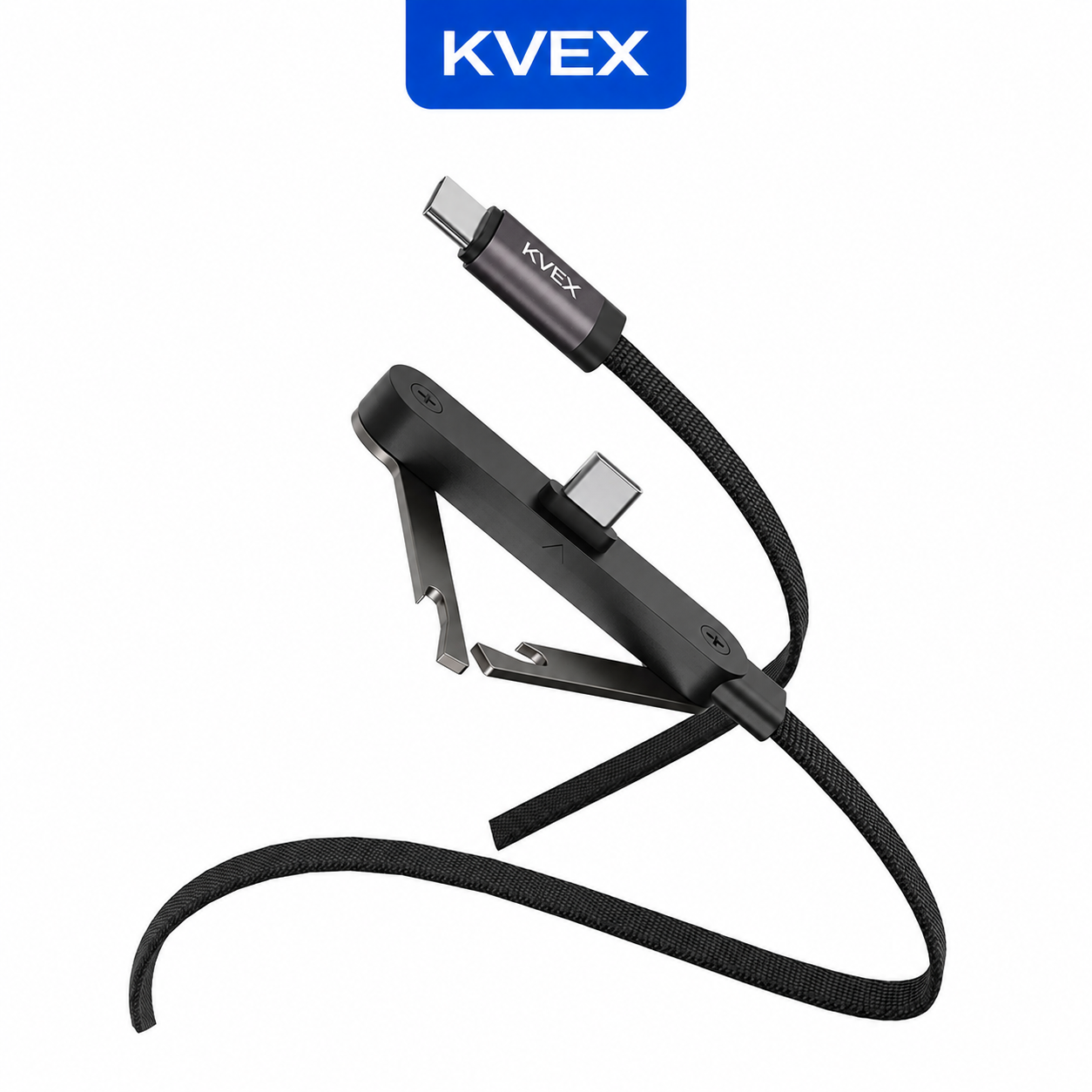 AXIS 240W C to C Bottle Opener Phone Stand Flat Braided Cable Black 1M