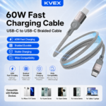 Thor Series 60W C to C Magnetic Braided Cable Grey 1M