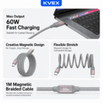 Thor Series 60W C to C Magnetic Braided Cable Grey 1M