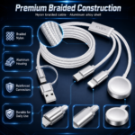 KVEX FUSION Series3-in-2 Braided Cable White 1.2M